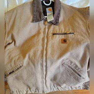 Carhartt Lightweight Tan Shirt Jacket with Dark Brown Collar